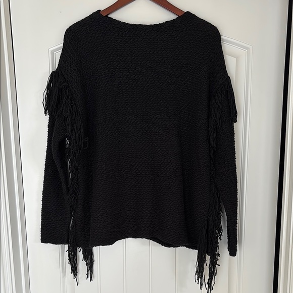 Ralph Lauren Black Chunky Knit Cotton Western Fringe Sweater Women Size Medium‎ - Picture 1 of 10